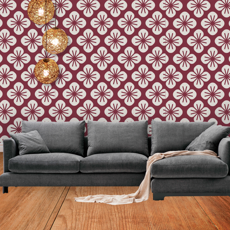 Papier Peint Floral Japonais Rouge