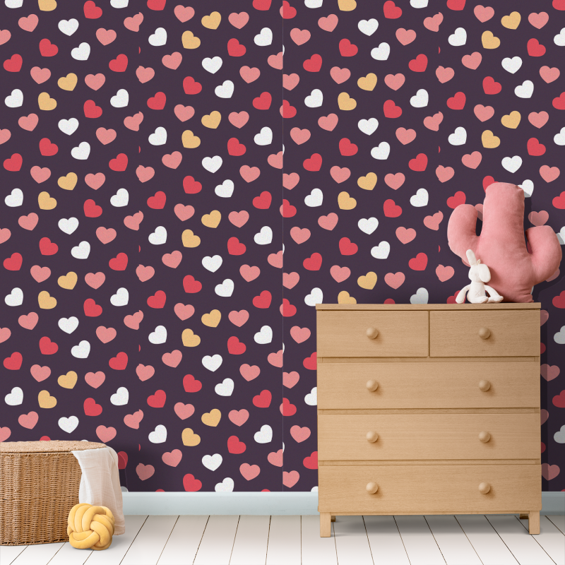 Papier peint enfant Motifs de cœurs colorés