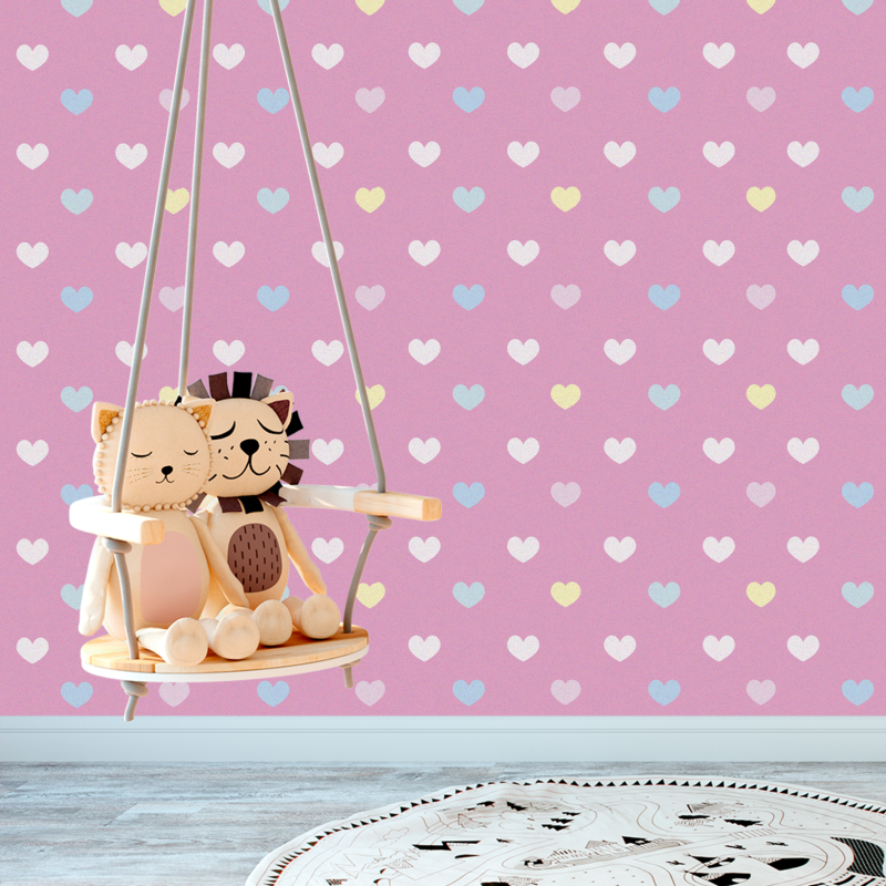 Carta da parati per bambini Cuore Rosa Pastello