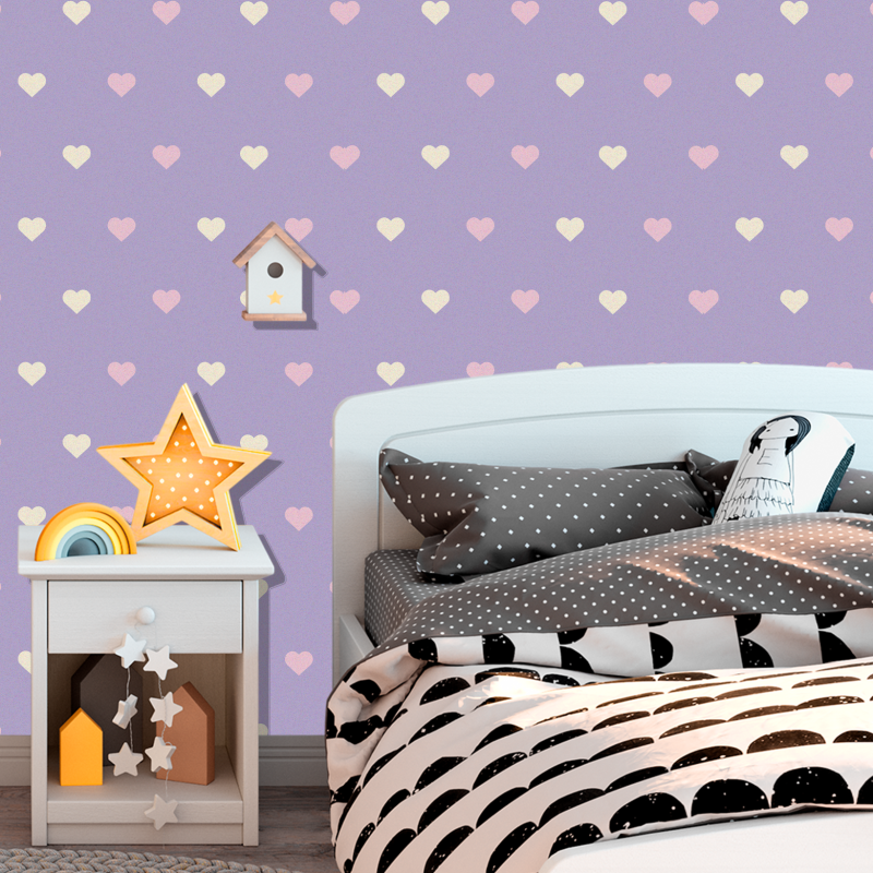 Papier peint enfant Cœurs Lilas