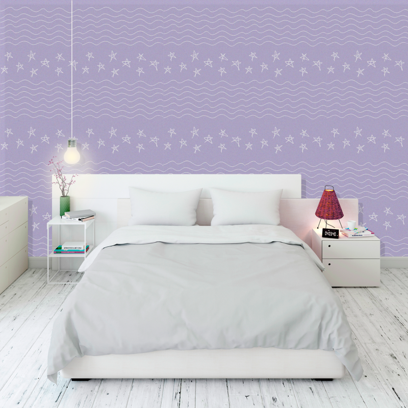 Youthful Wallpaper Pastel Lilac Stars