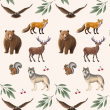 Papel Pintado Animales del Bosque Acuarela