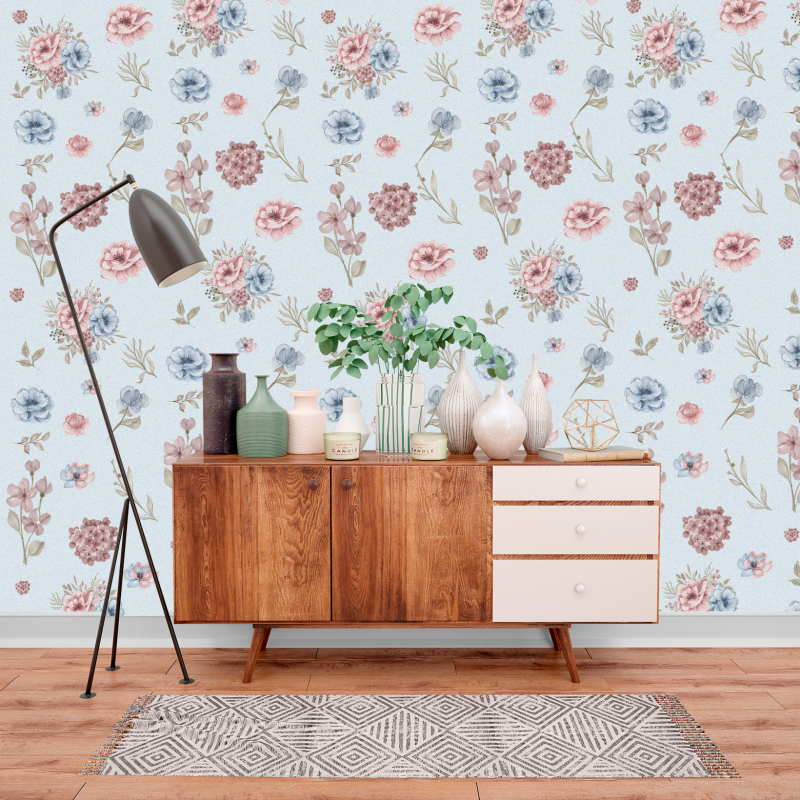 Grüne Aquarell Blumentapete