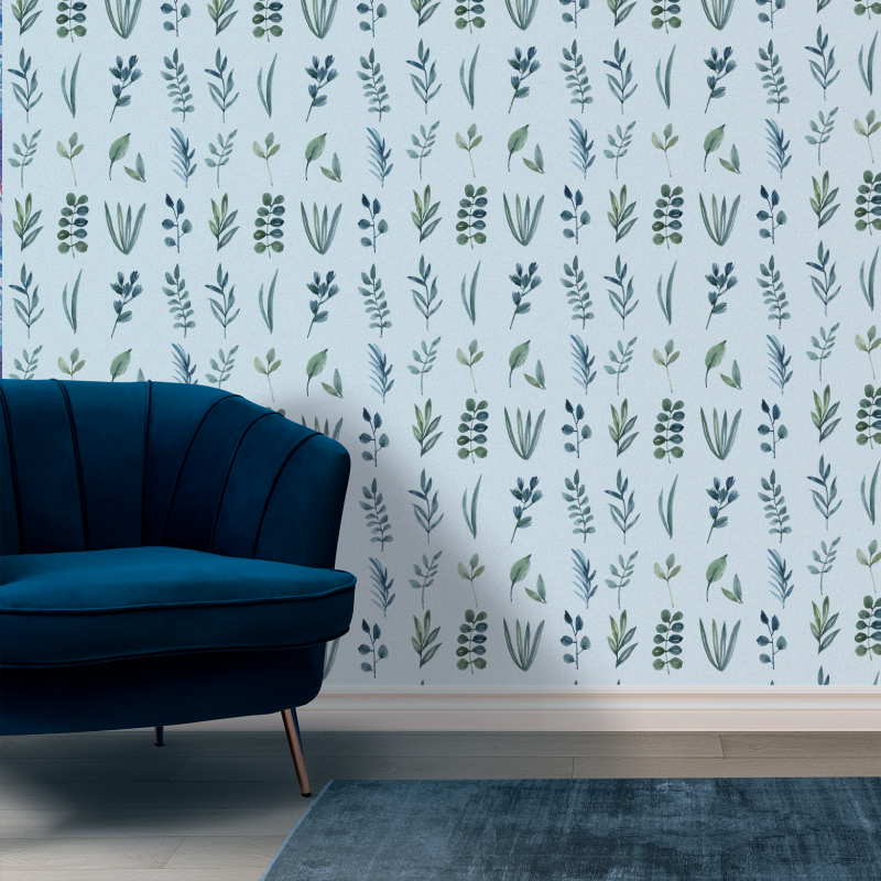 Green and Blue Watercolor Floral Wallpaper
