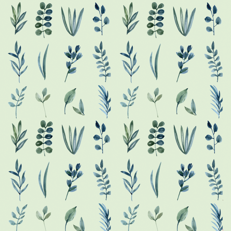 Papier Peint Floral à l'Aquarelle Vert et Bleu