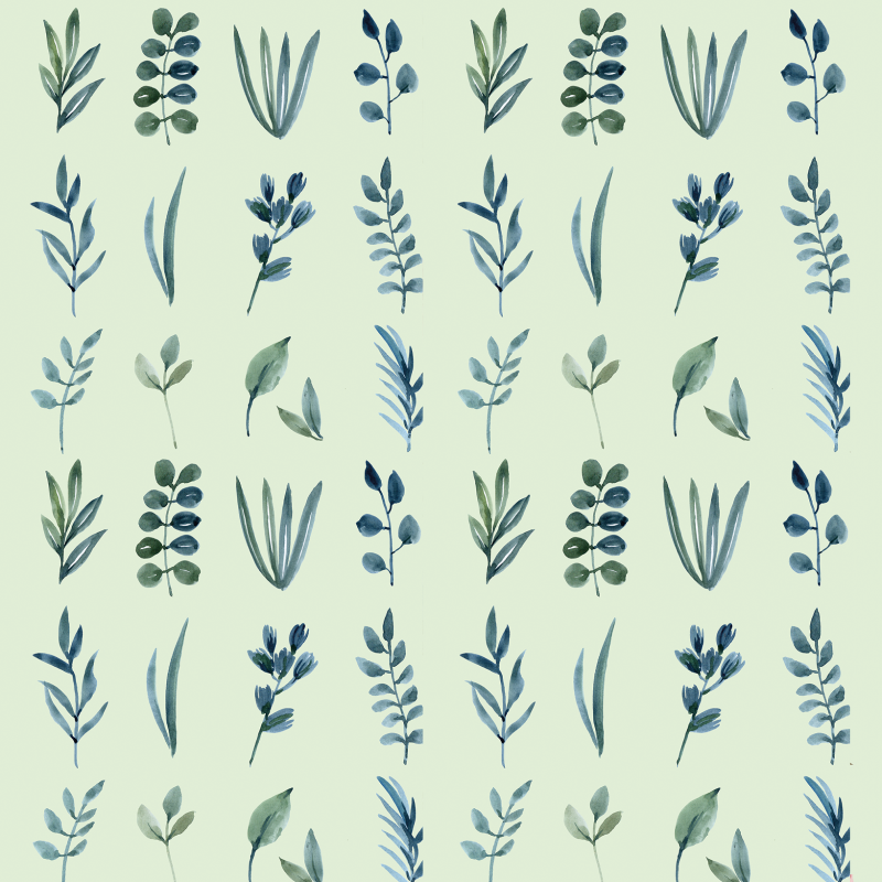 Watercolor Floral Green and Blue Wallpaper