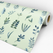 Watercolor Floral Green and Blue Wallpaper