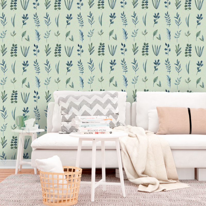 Watercolor Floral Green and Blue Wallpaper