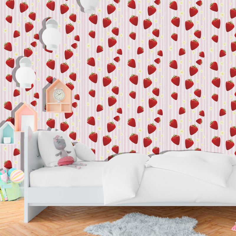 Papier peint jeunesse fraises