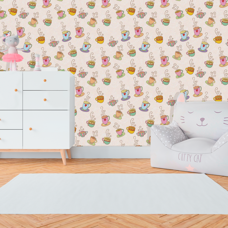 Papel pintado Infantil Tasitas de café
