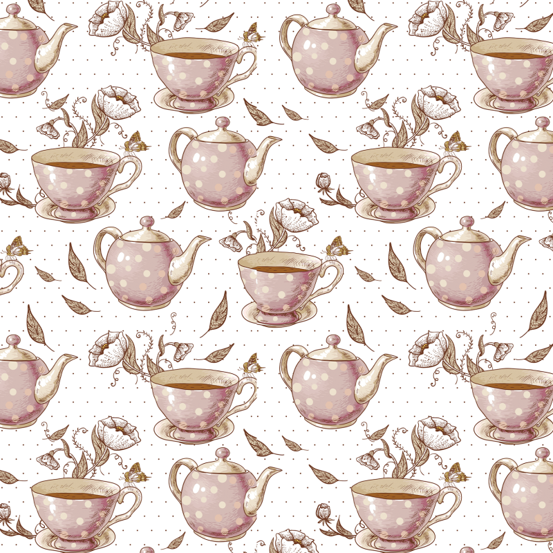 Youthful Wallpaper Teapots Watercorlor