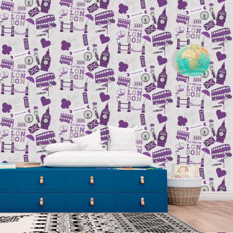 Papel Pintado Juvenil Londres Morado