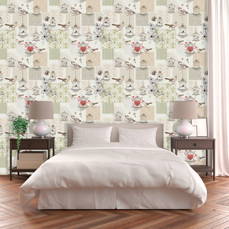 Papel Pintado Animal Pajaros Romanticos