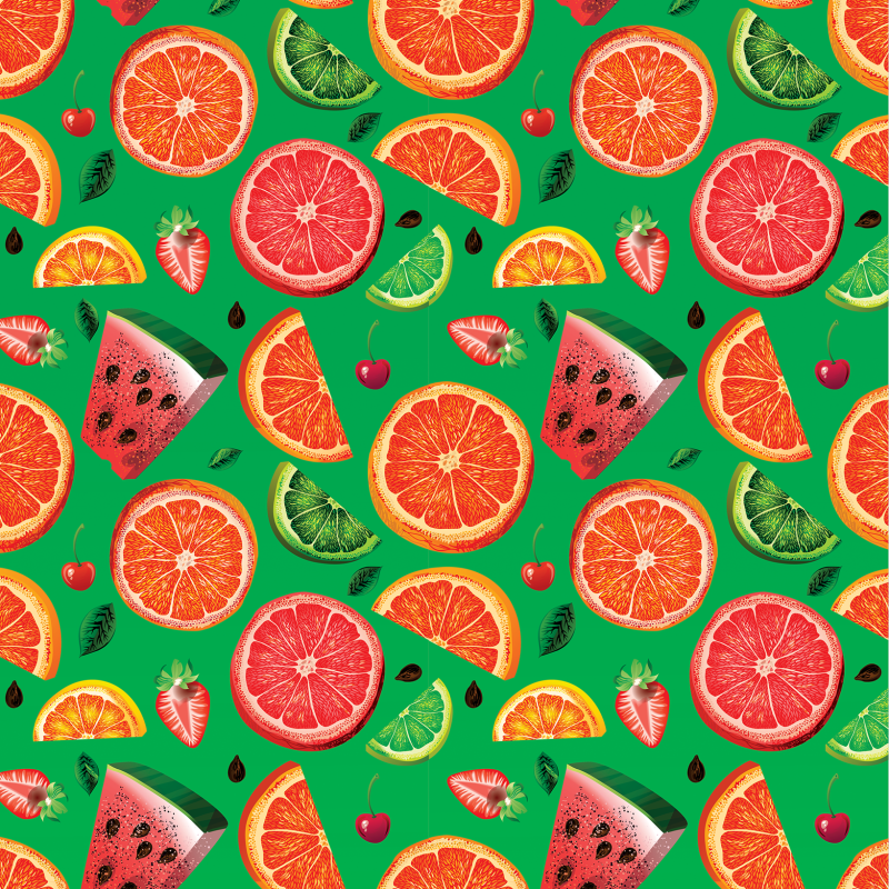 Wallpaper with Fruits on Green Background