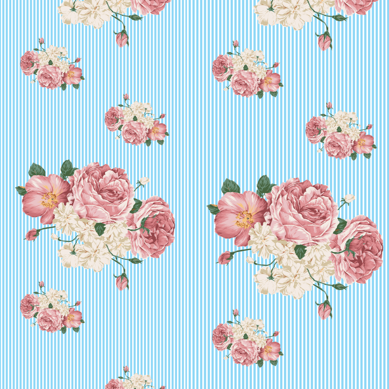 Wallpaper with Floral Roses on a Blue Background.