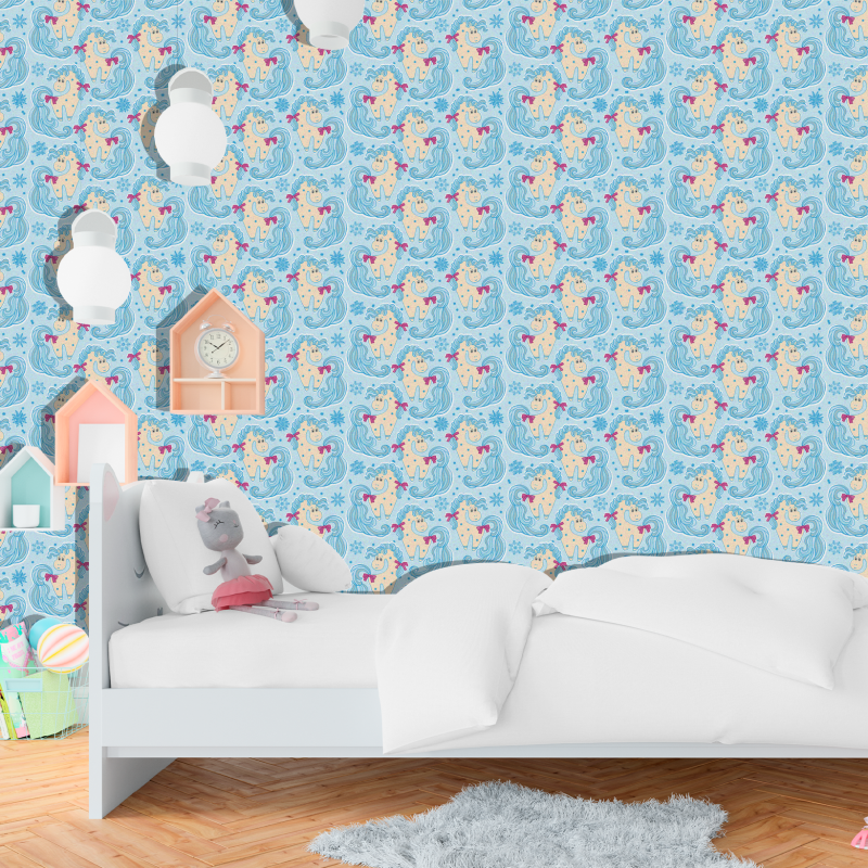 Papel Pintado Juvenil caballos fondo azul