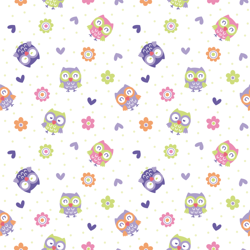 Children's Wallpaper with Multicolored Owls
