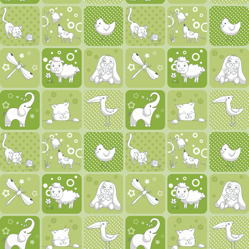 Children's Green Chessboard Wallpaper