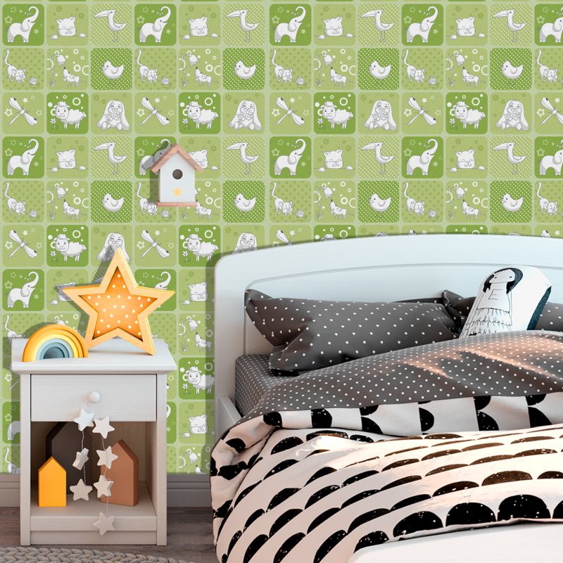 Papel Pintado Infantil Ajedrez Verde Claro