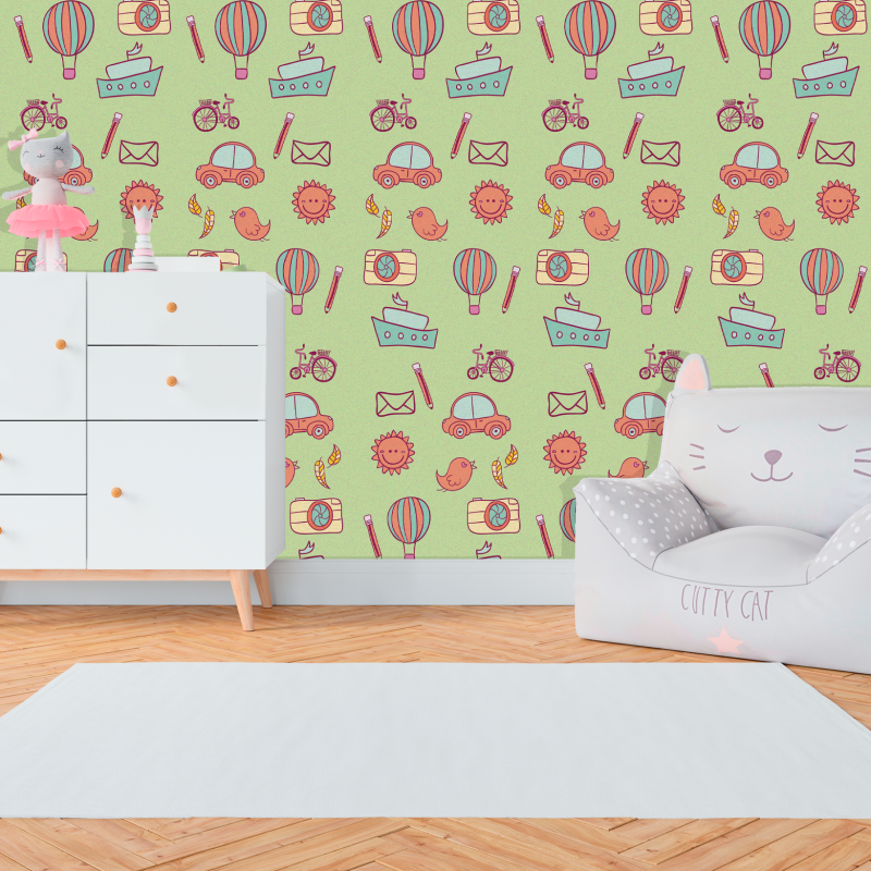 Papel Pintado Infantil Carros Verdes