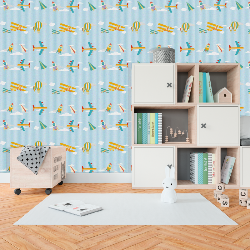 Children's wallpaper with airplanes