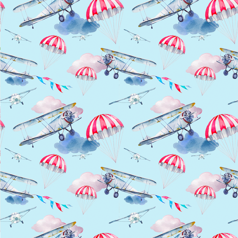 Kindertapete, blauer Hintergrund mit Flugzeug