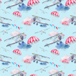 Kindertapete, blauer Hintergrund mit Flugzeug
