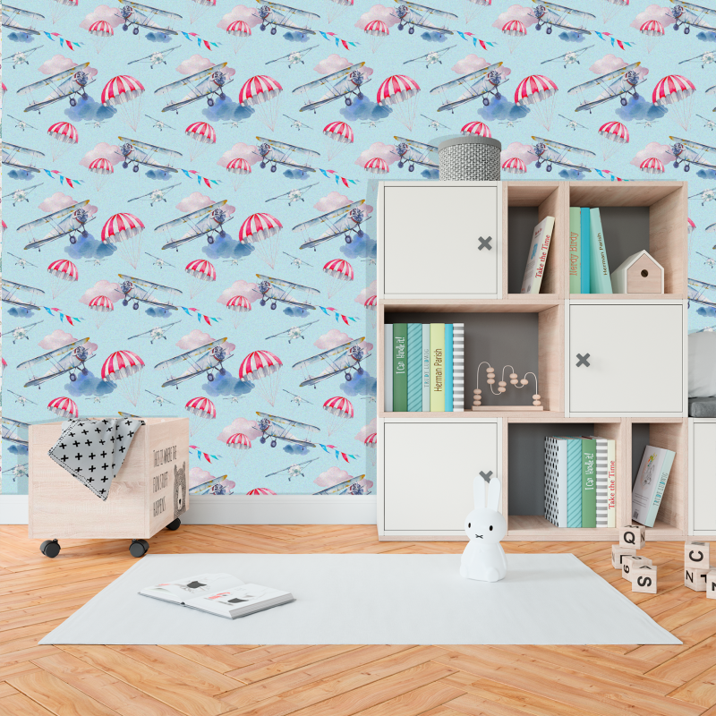 Papel Pintado infantil avion fondo azul