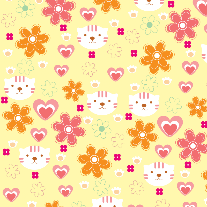 Papier peint floral avec des chats