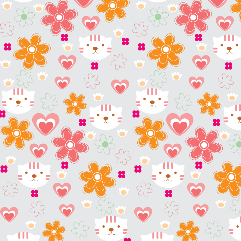 Children's Floral Cat Wallpaper
