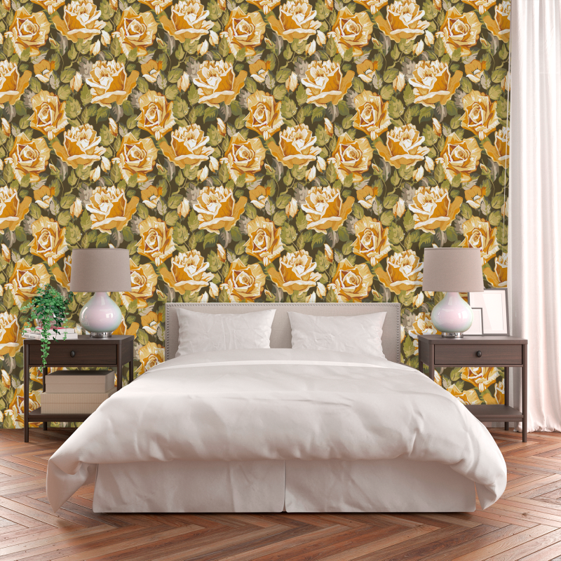 Papel Pintado Floral Amarillo Delicado