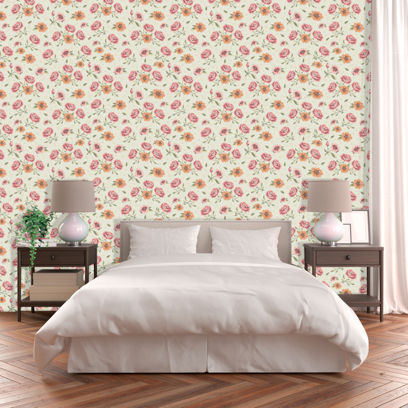 Papel Pintado Floral Ramos Rosas