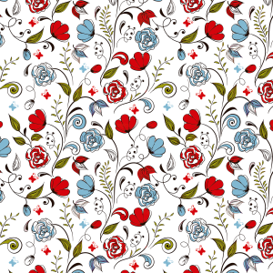 Red Floral Wallpaper White...