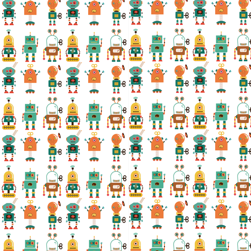Multicolored Robot Children's Wallpaper