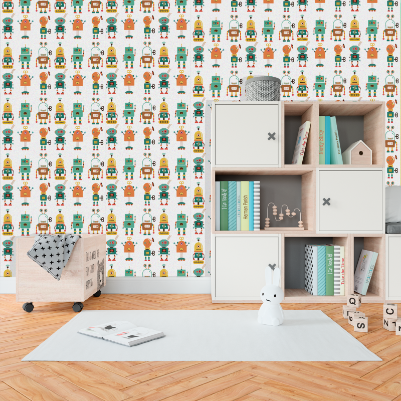 Multicolored Robot Children's Wallpaper