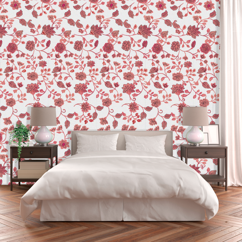 Papel Pintado Floral Rojo