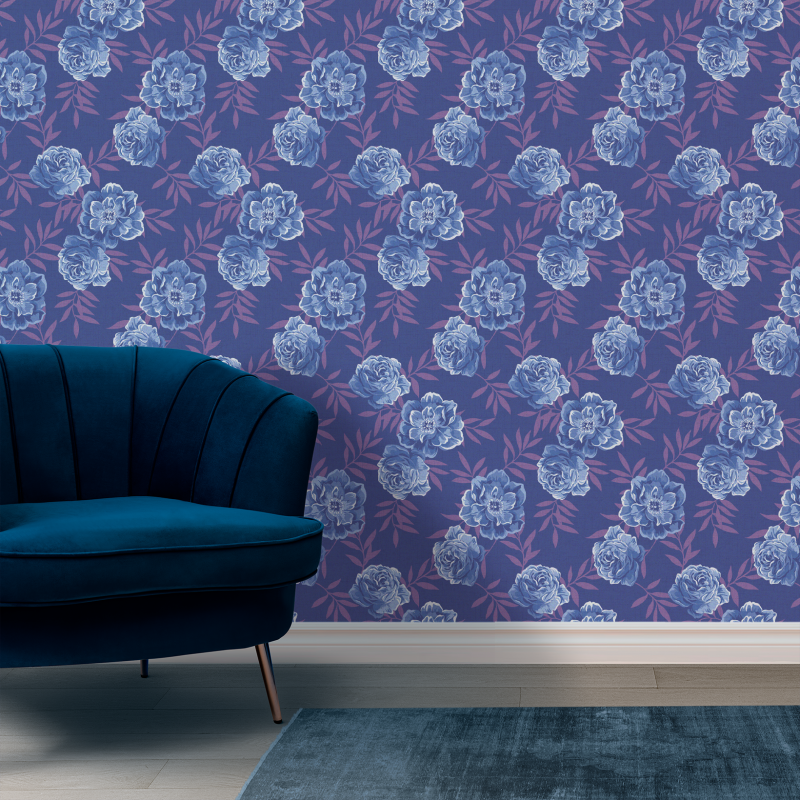 Wallpaper with Blue Roses Floral