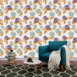 Papier peint floral orange et lilas