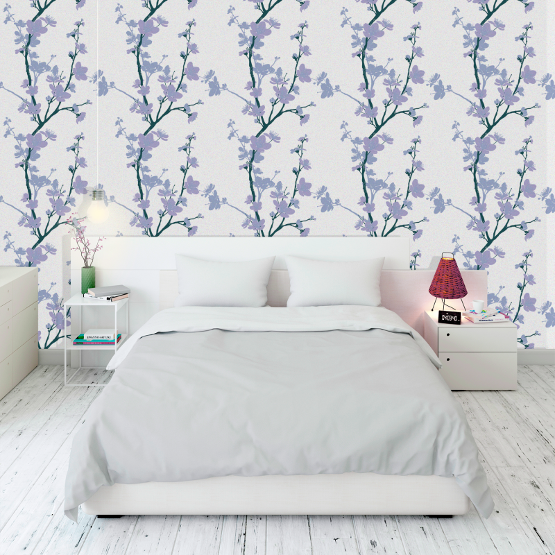 Papier Peint Floral Rubans Lilas