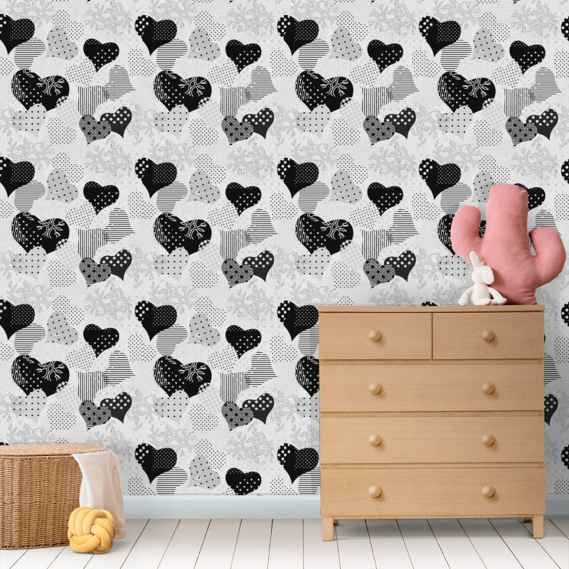 Papel pintado Juvenil Corazones Negro