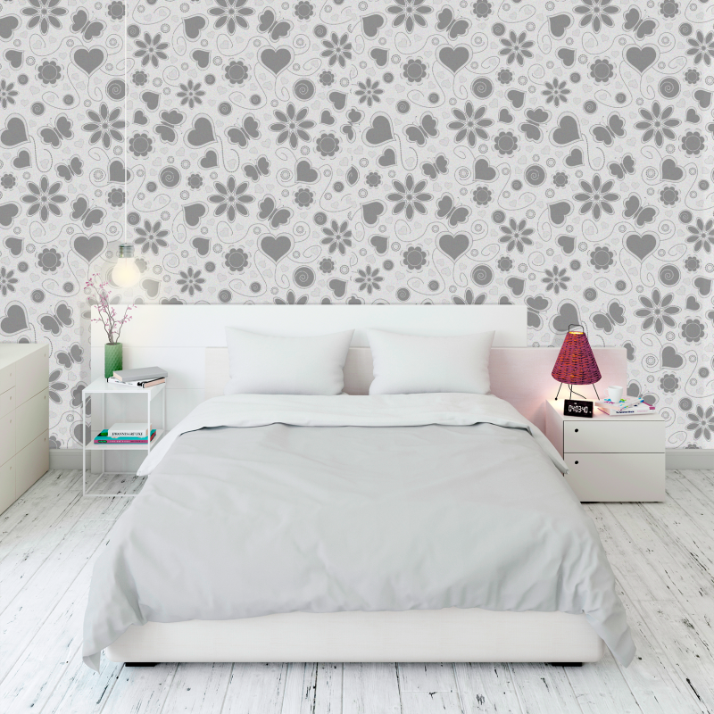 Papier Peint Floral Gris