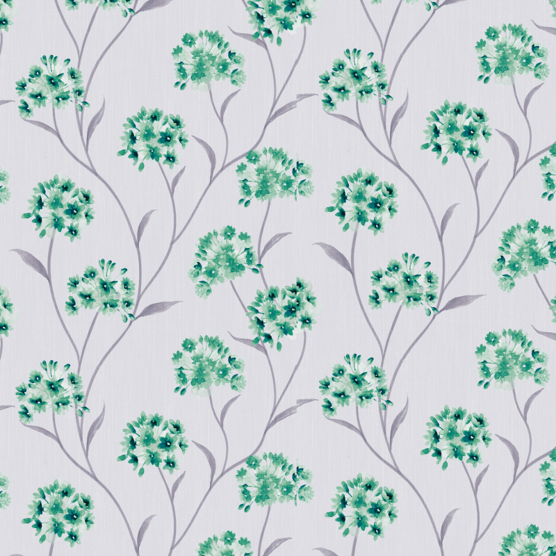 Floral Wallpaper White and Watercolor Green