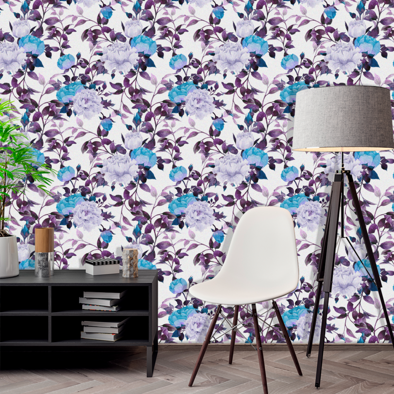 Purple and Blue Watercolor Floral Wallpaper