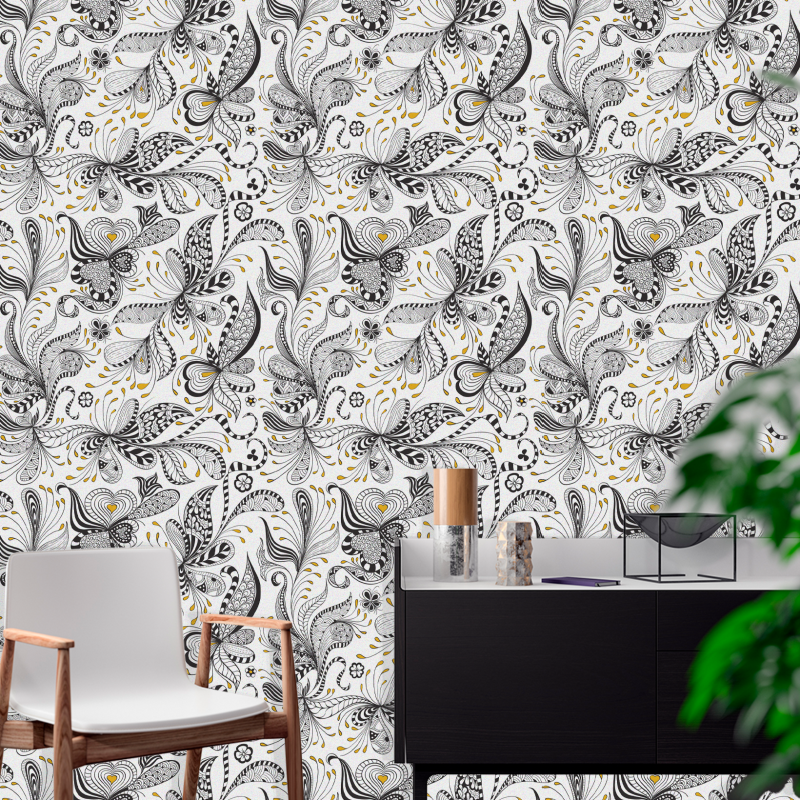 Papier peint floral abstrait jaune