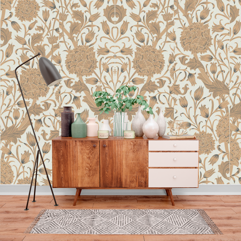 Floral Wallpaper with Orange Roses