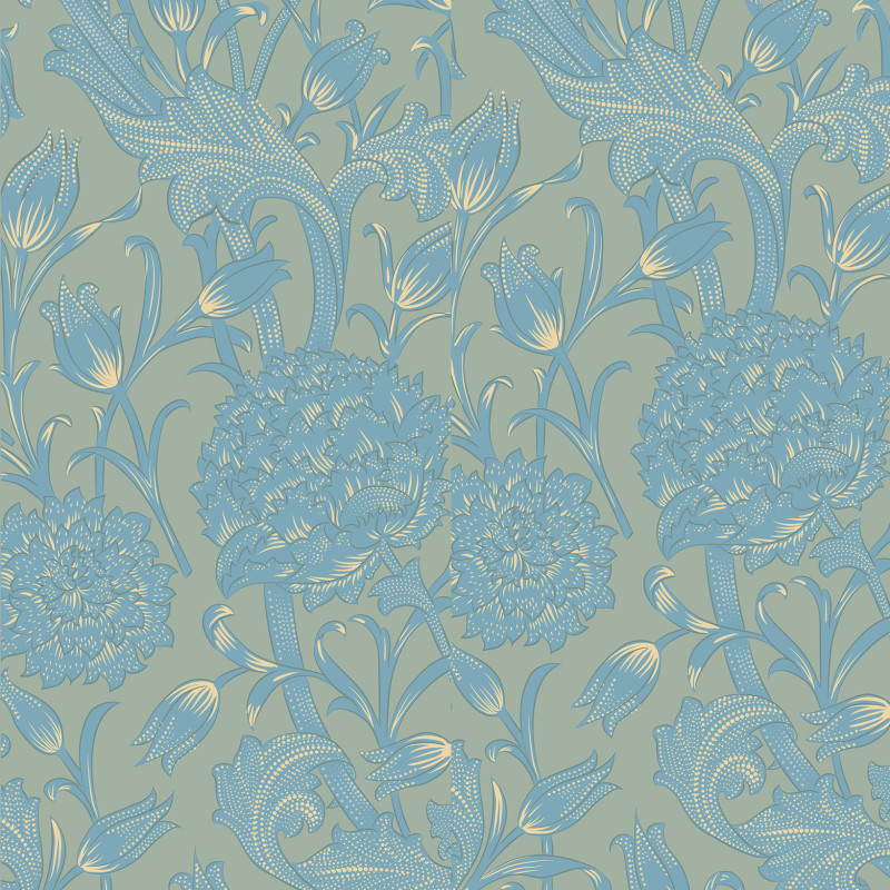 Floral Pink, Blue, and Green Wallpaper