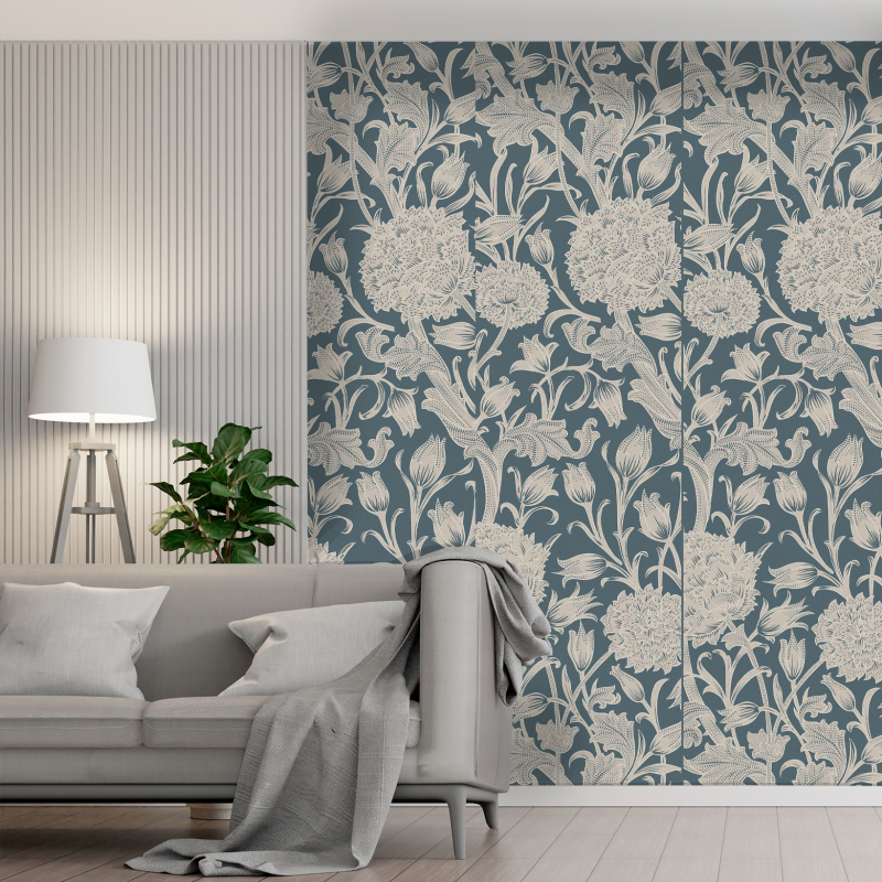 Papel Pintado Floral Rosas Azules Delicado