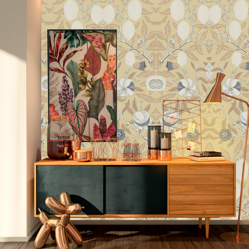 Floral Wallpaper Orange Seed