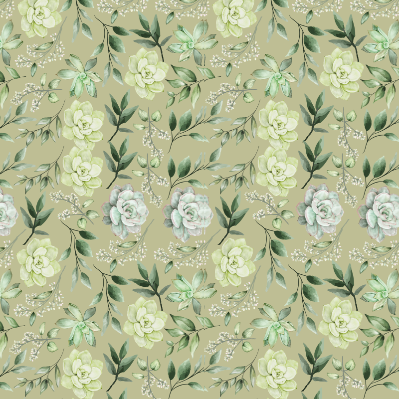 Floral Wallpaper Succulents Green