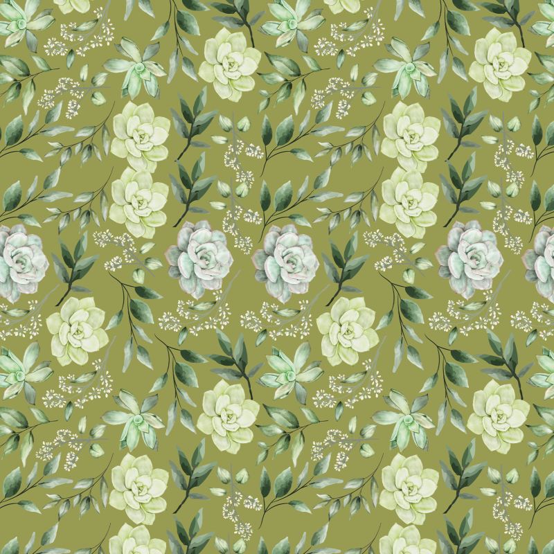 Green Succulent Floral Wallpaper